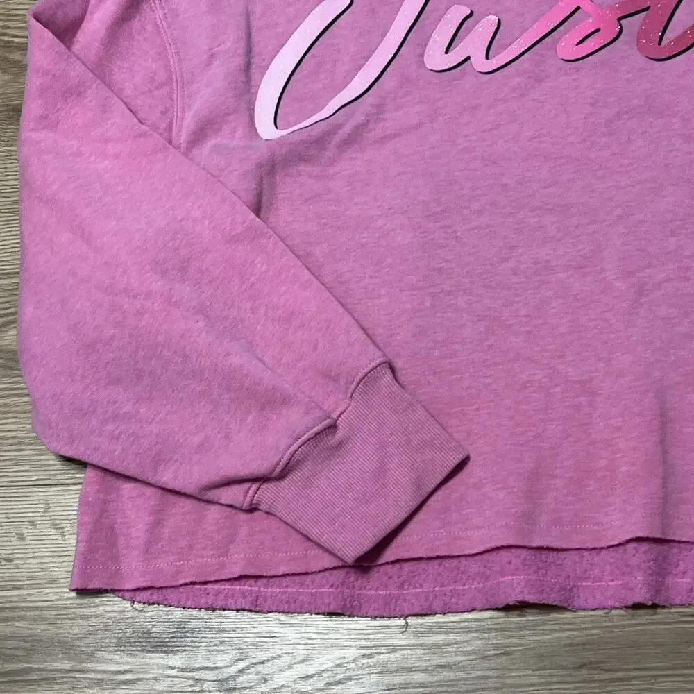 Justice Youth Girl’ Pink Logo Cropped Pullover Sweatshirt Size XL 16/18 (A46)